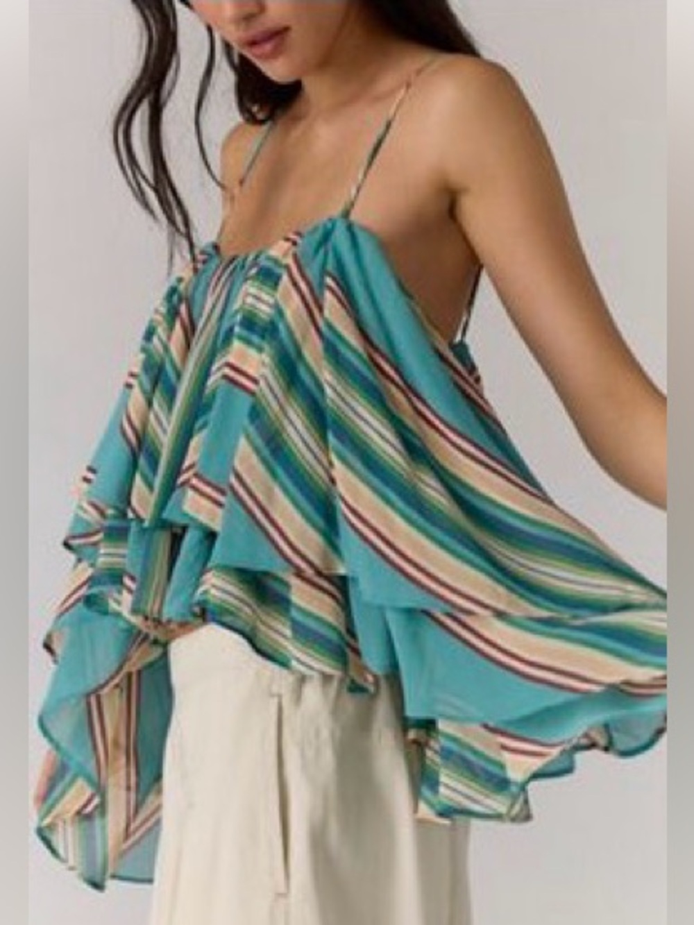 NWT Free People Coco Printed Tank Style 108250051 Aqua Combo size Small